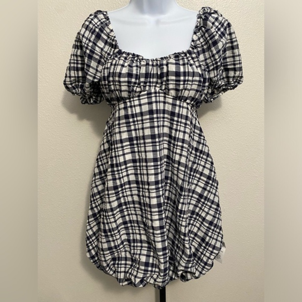 Babydoll Puff Sleeve Plaid‎ Dress 4 Preppy Coquette Twee Cottagecore Bubble Hem